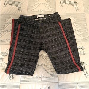 Skinny Girl Jeans Black Plaid Pants with Red Leg Stripe-Size 27/4